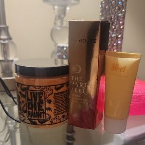 The Route Party Peel, Twisted Allure Sugar Scrub, Mi-el Sugar Scrub. All New.